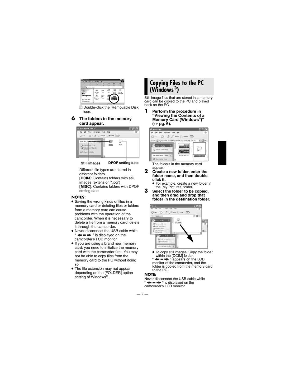 JVC GR-D790U Still images, Folders in the memory card appear, For example, create a new folder in the My Pictures folder 