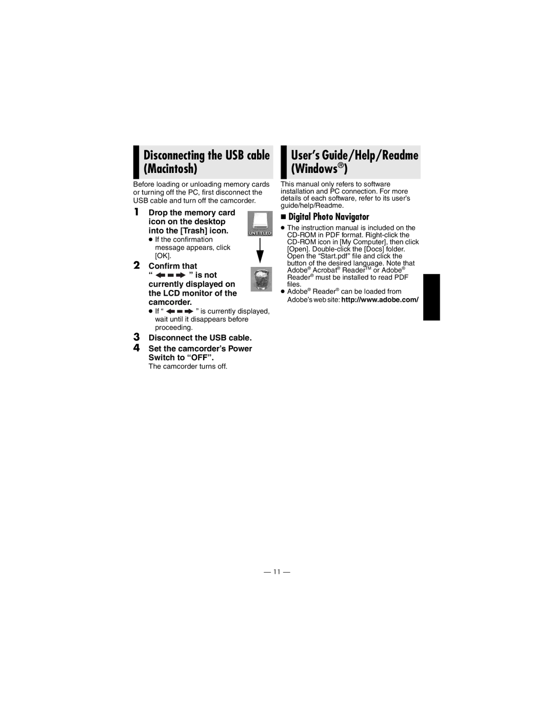 JVC GR-D790U manual Macintosh Windows, Disconnecting the USB cable 