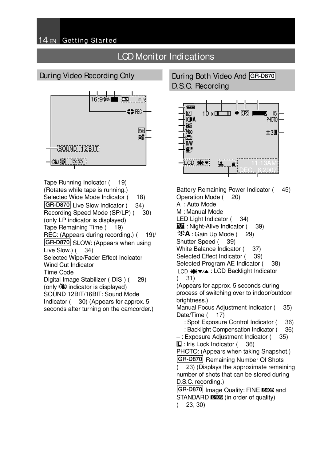 JVC GR-D850 GR-D870 instruction manual C. Recording, Sound 12B I T, Dec 