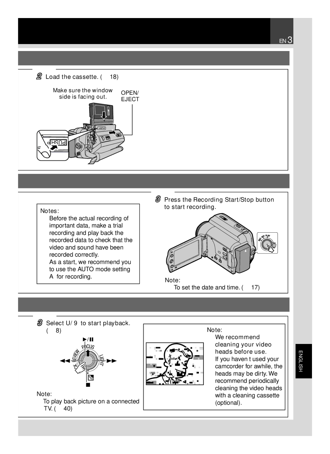 JVC GR-D850 GR-D870 instruction manual Load the cassette. , Press the Recording Start/Stop button to start recording 