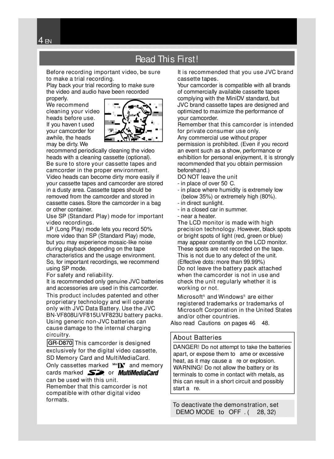 JVC GR-D850 GR-D870 instruction manual Read This First 