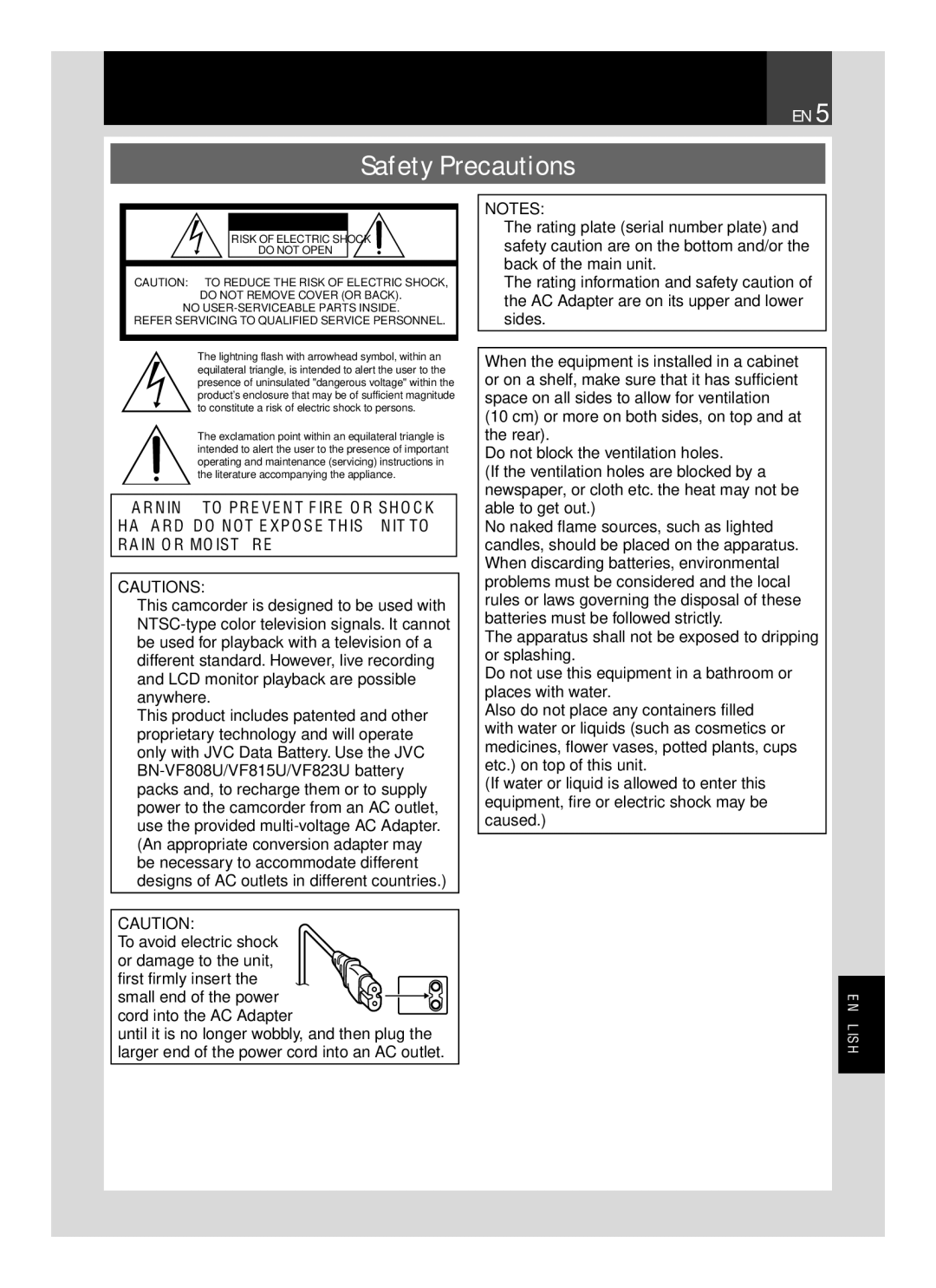 JVC GR-D850 GR-D870 instruction manual Safety Precautions 