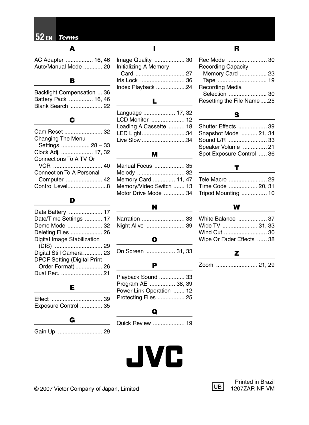 JVC GR-D850 GR-D870 instruction manual EN Terms 