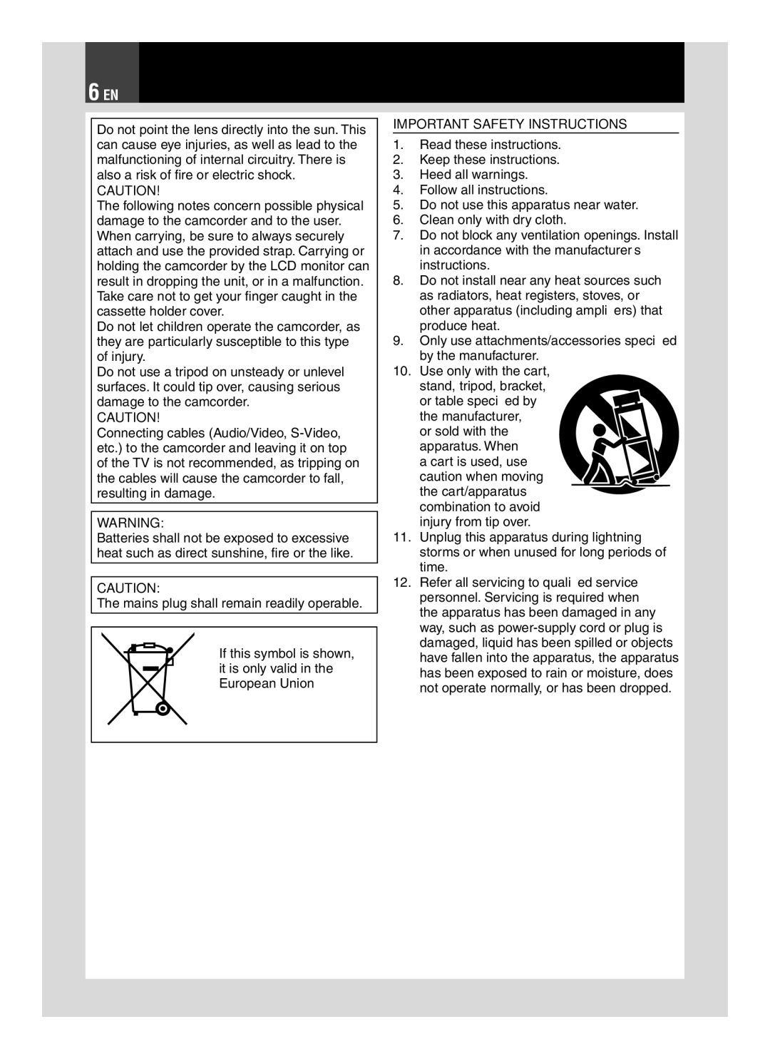 JVC GR-D850 GR-D870 instruction manual Important Safety Instructions 