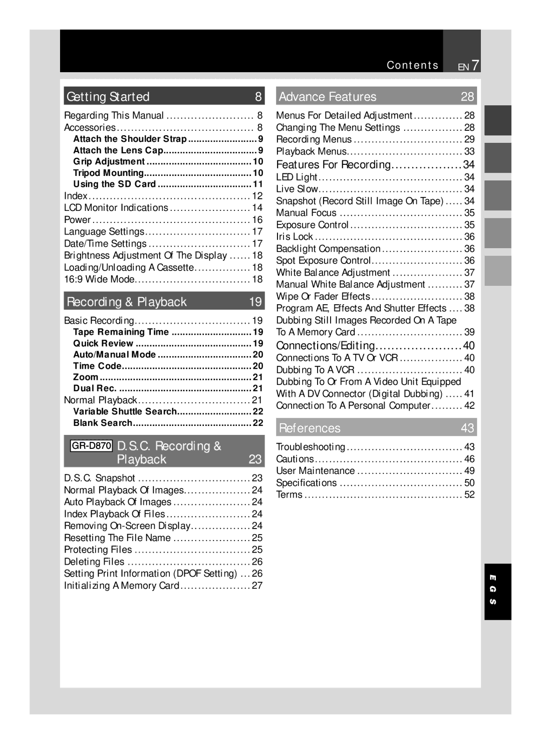 JVC GR-D850 GR-D870 instruction manual Contents 