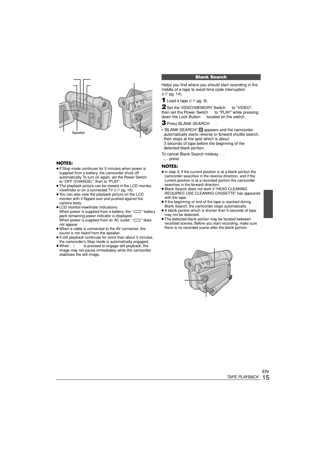 JVC GR-D90 GR-D70 instruction manual Press Blank Search, To cancel Blank Search midway, Tape Playback 