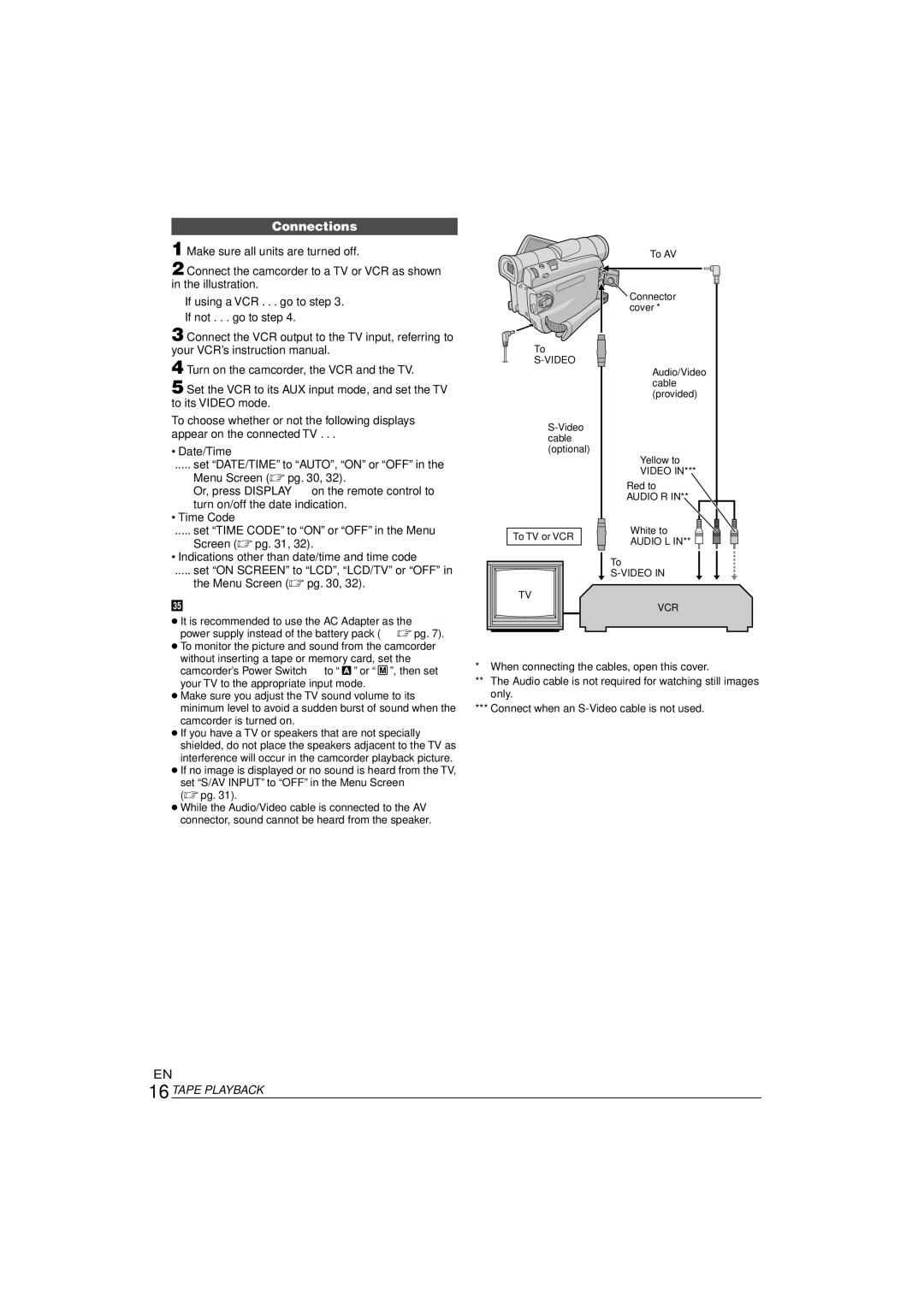 JVC GR-D90 GR-D70 instruction manual Connections, If using a VCR . . . go to step If not . . . go to step 