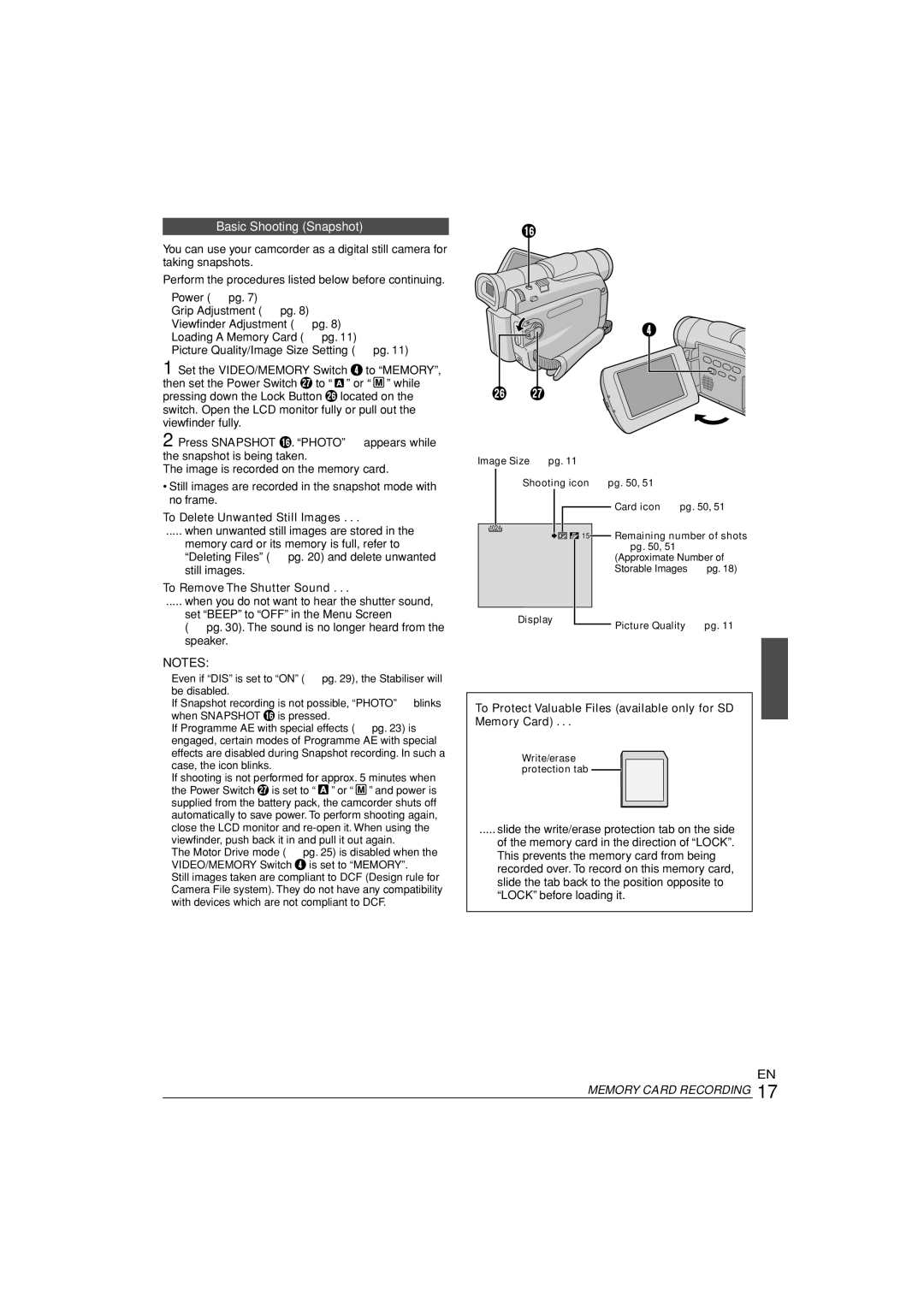 JVC GR-D90 GR-D70 instruction manual Basic Shooting Snapshot, To Delete Unwanted Still Images, To Remove The Shutter Sound 