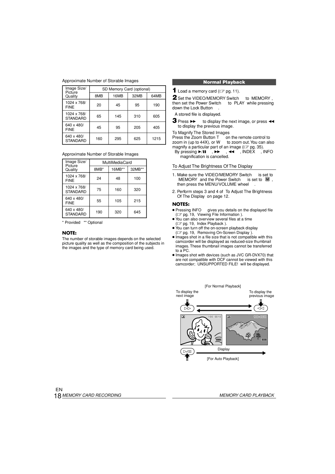 JVC GR-D90 GR-D70 instruction manual Approximate Number of Storable Images, MultiMediaCard, To Magnify The Stored Images 