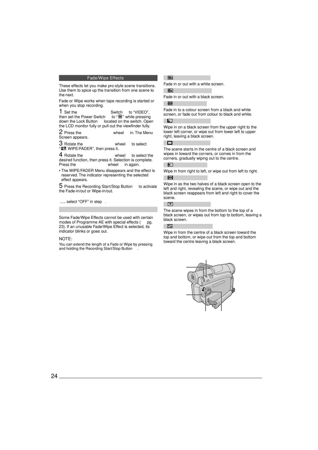 JVC GR-D90 GR-D70 instruction manual Fade/Wipe Effects 