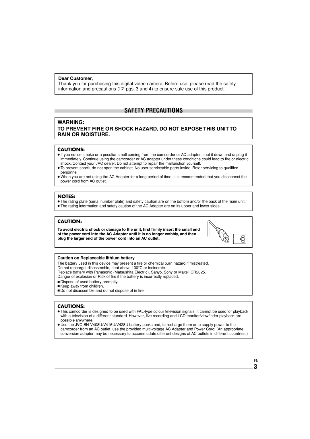 JVC GR-D90 GR-D70 instruction manual Safety Precautions 