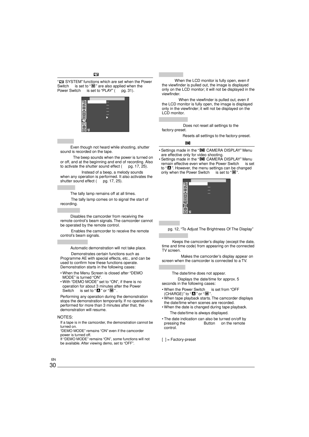 JVC GR-D90 GR-D70 instruction manual System, Camera Display 