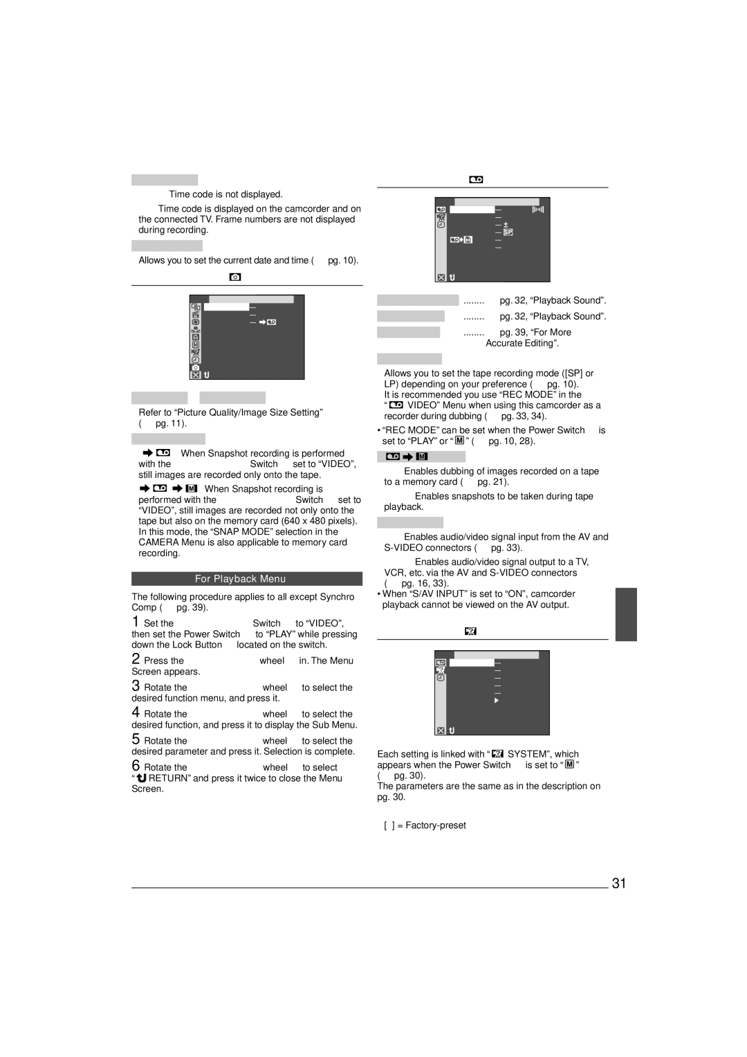 JVC GR-D90 GR-D70 instruction manual Dsc, For Playback Menu, Video 