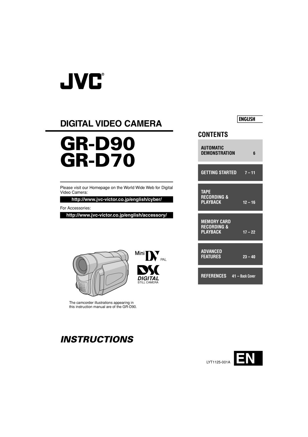 JVC GR-D90 GR-D70 instruction manual English, Automatic, Tape, Recording, Playback, Memory Card, Advanced, Features 