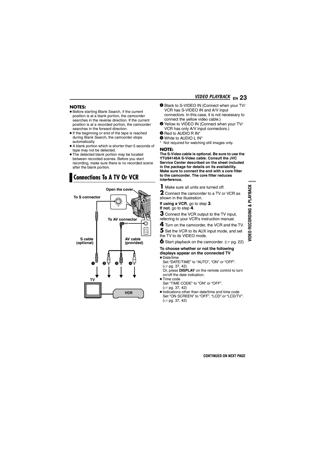 JVC GR-DF430 If using a VCR , go to step, To choose whether or not the following, Displays appear on the connected TV 