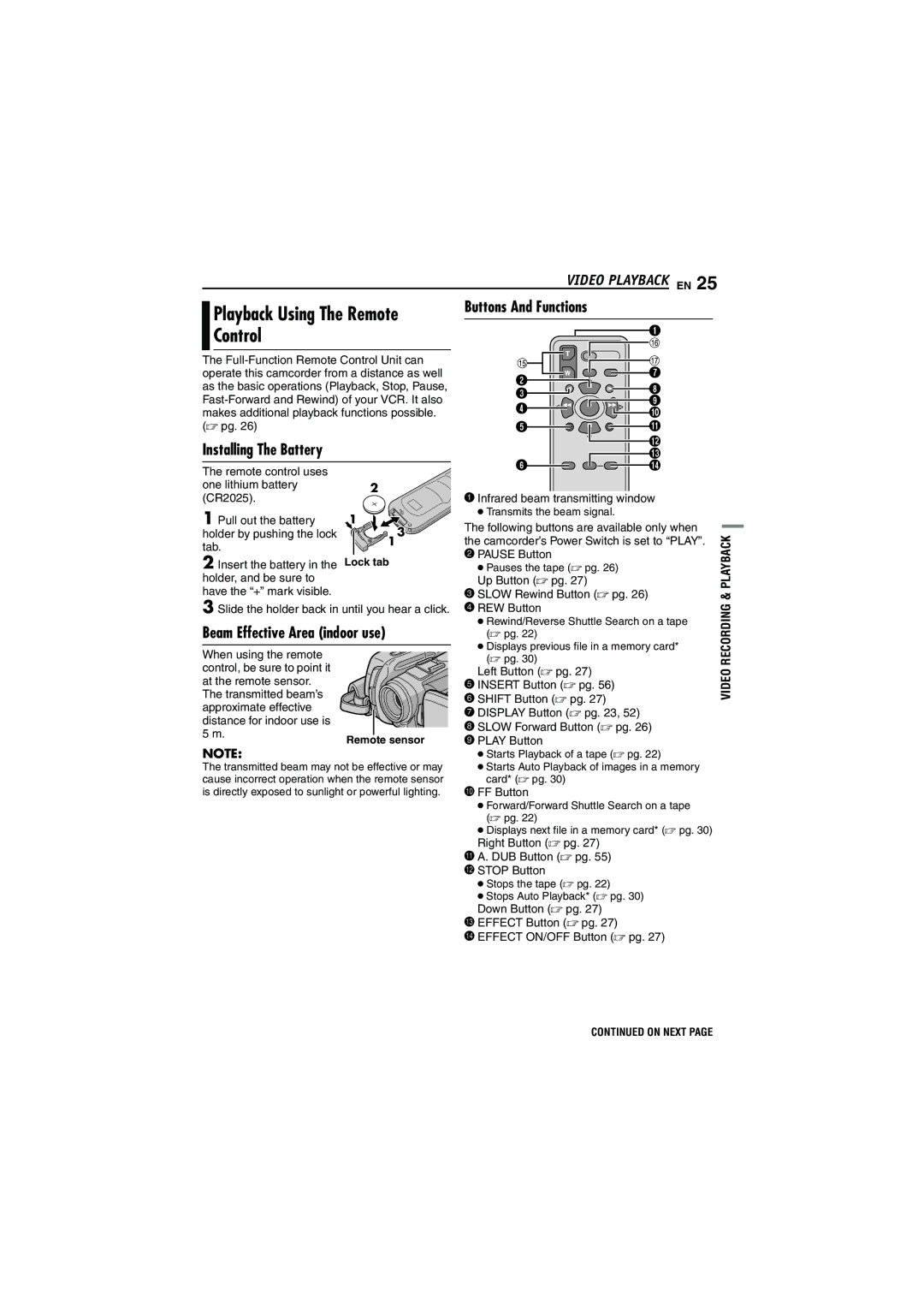 JVC GR-DF430 instruction manual Playback Using The Remote, Control, Video Playback EN 