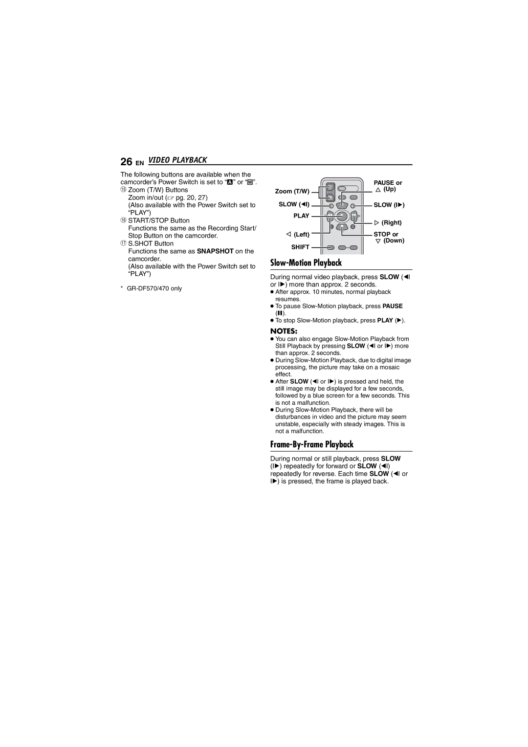 JVC GR-DF430 instruction manual Slow-Motion Playback, Frame-By-Frame Playback 