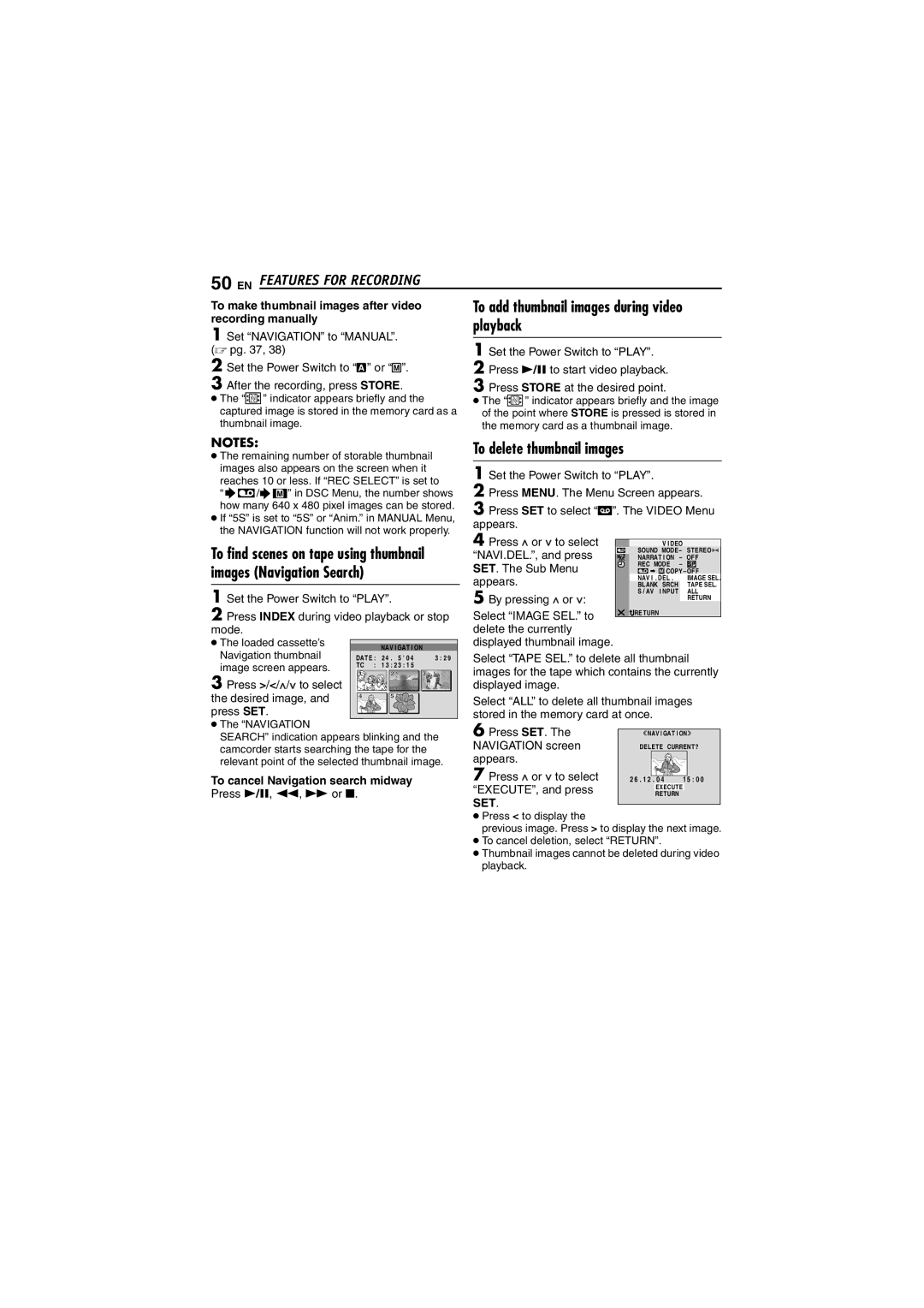 JVC GR-DF430 instruction manual Playback, To delete thumbnail images, To add thumbnail images during video 