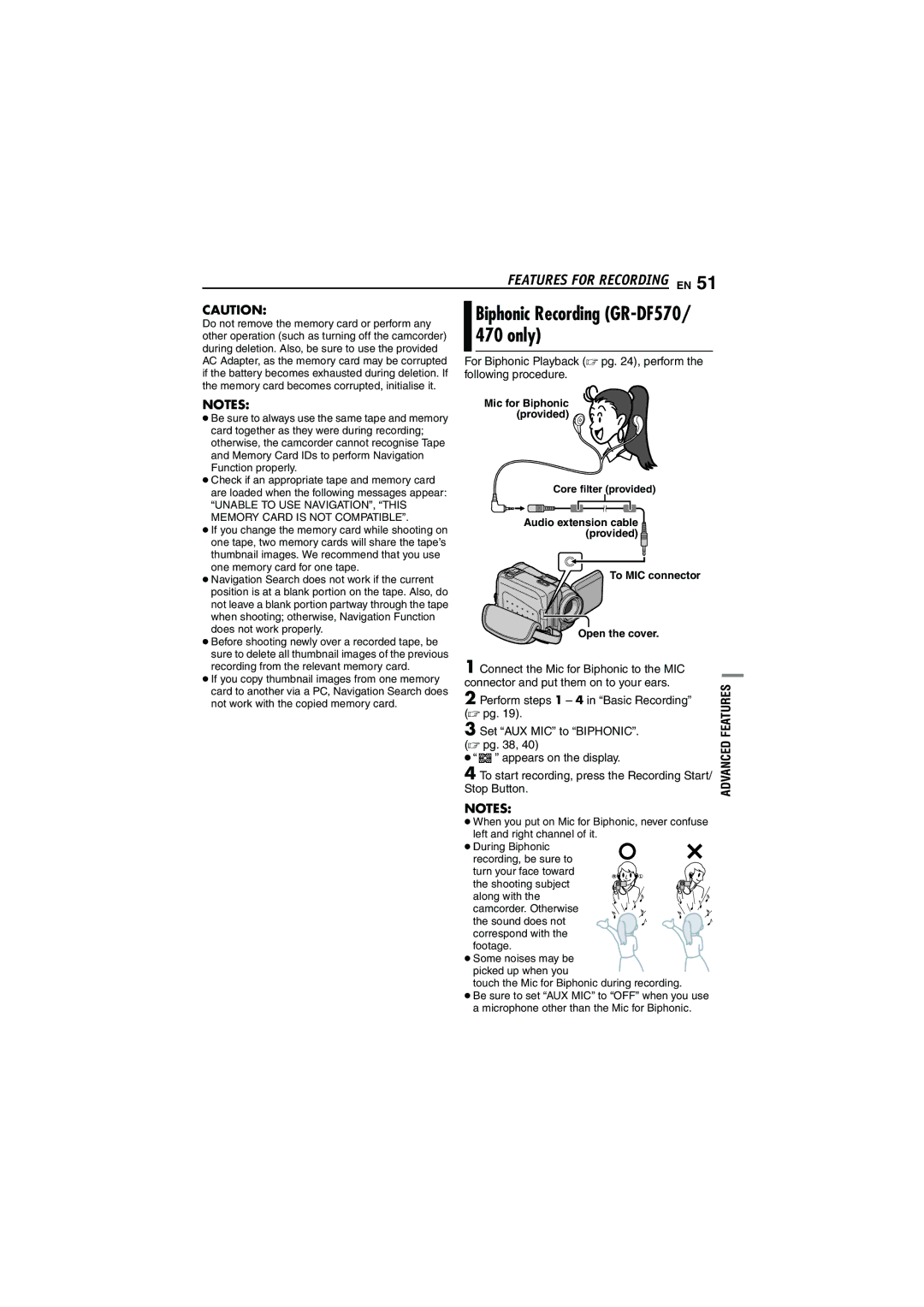 JVC GR-DF430 instruction manual Biphonic Recording GR-DF570, For Biphonic Playback  pg , perform, Following procedure 