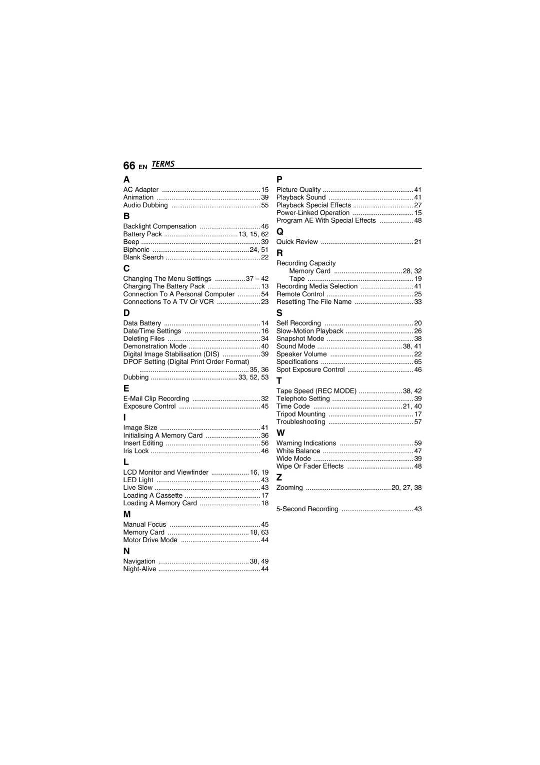 JVC GR-DF430 instruction manual Terms, Recording Capacity, Dpof Setting Digital Print Order Format 