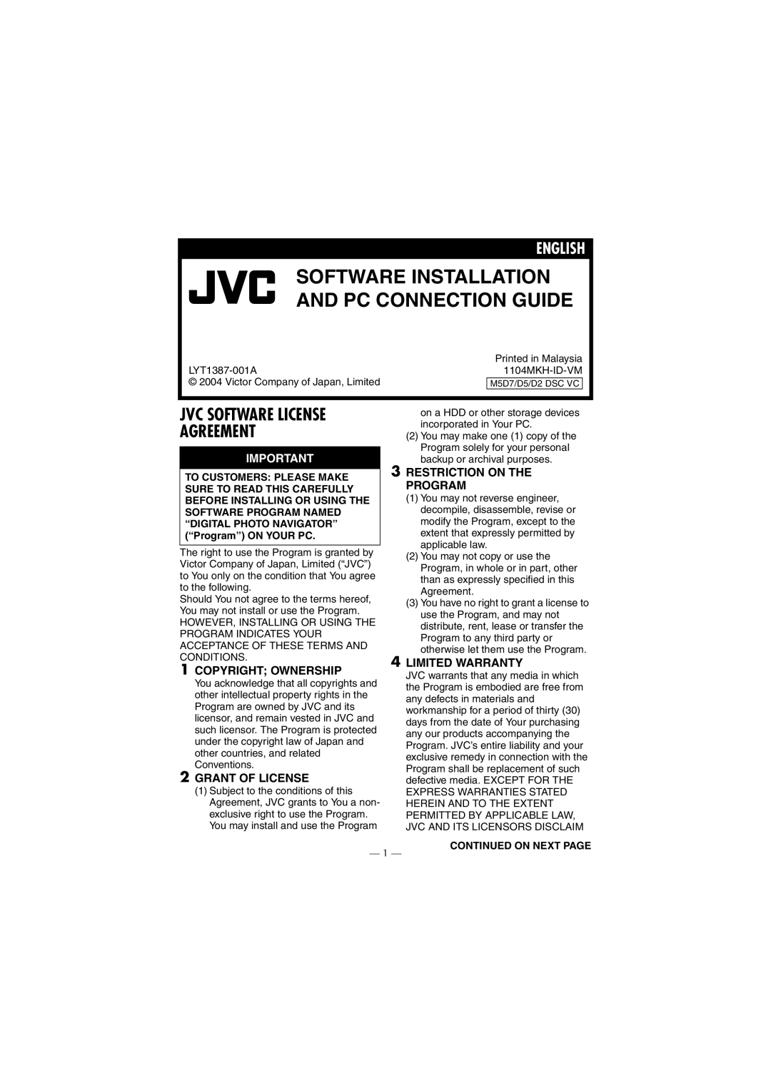 JVC GR-DF430 instruction manual Software Installation and PC Connection Guide 