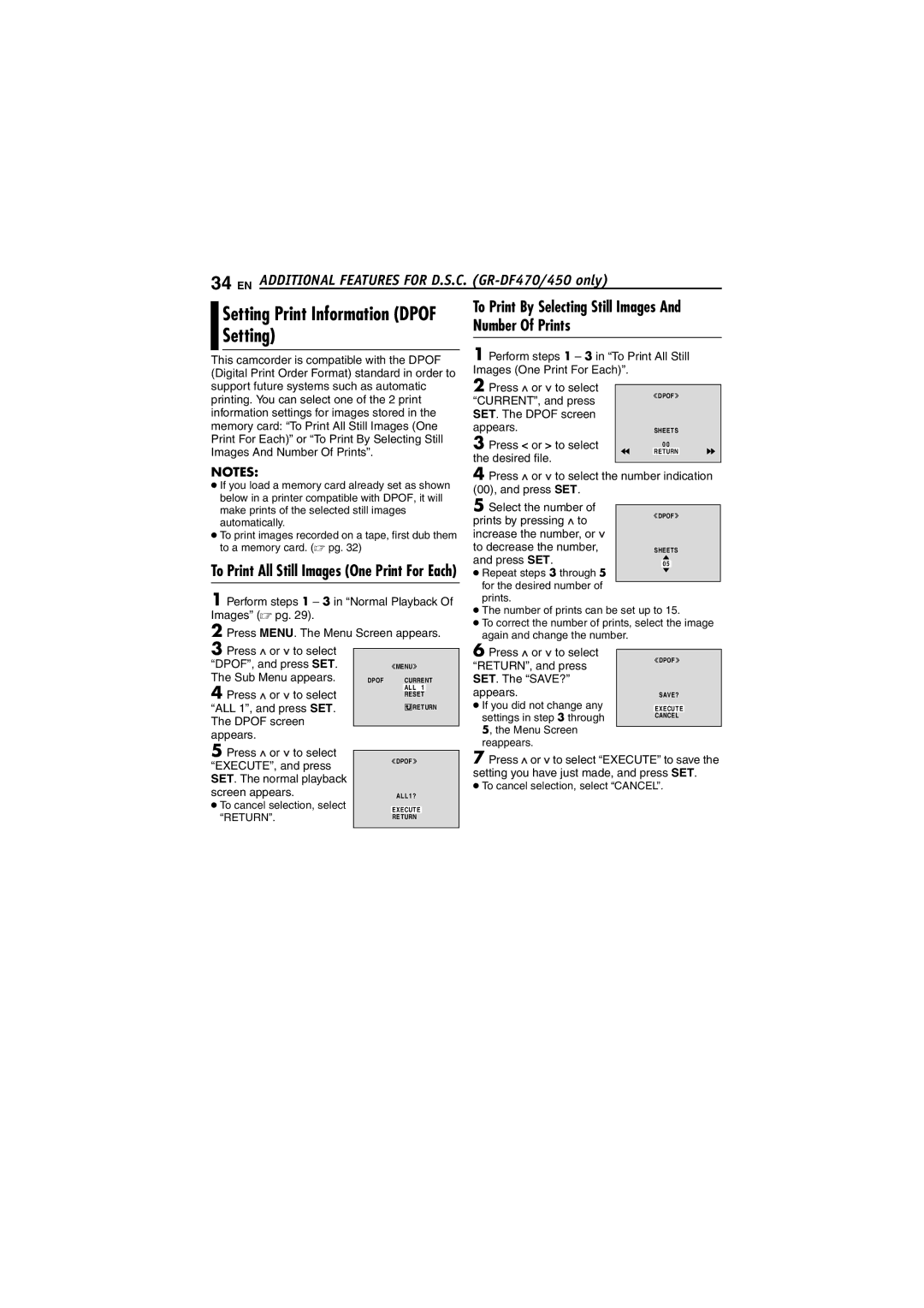 JVC GR-DF450 instruction manual Setting Print Information Dpof Setting, DPOF, and press SET, Sub Menu appears 