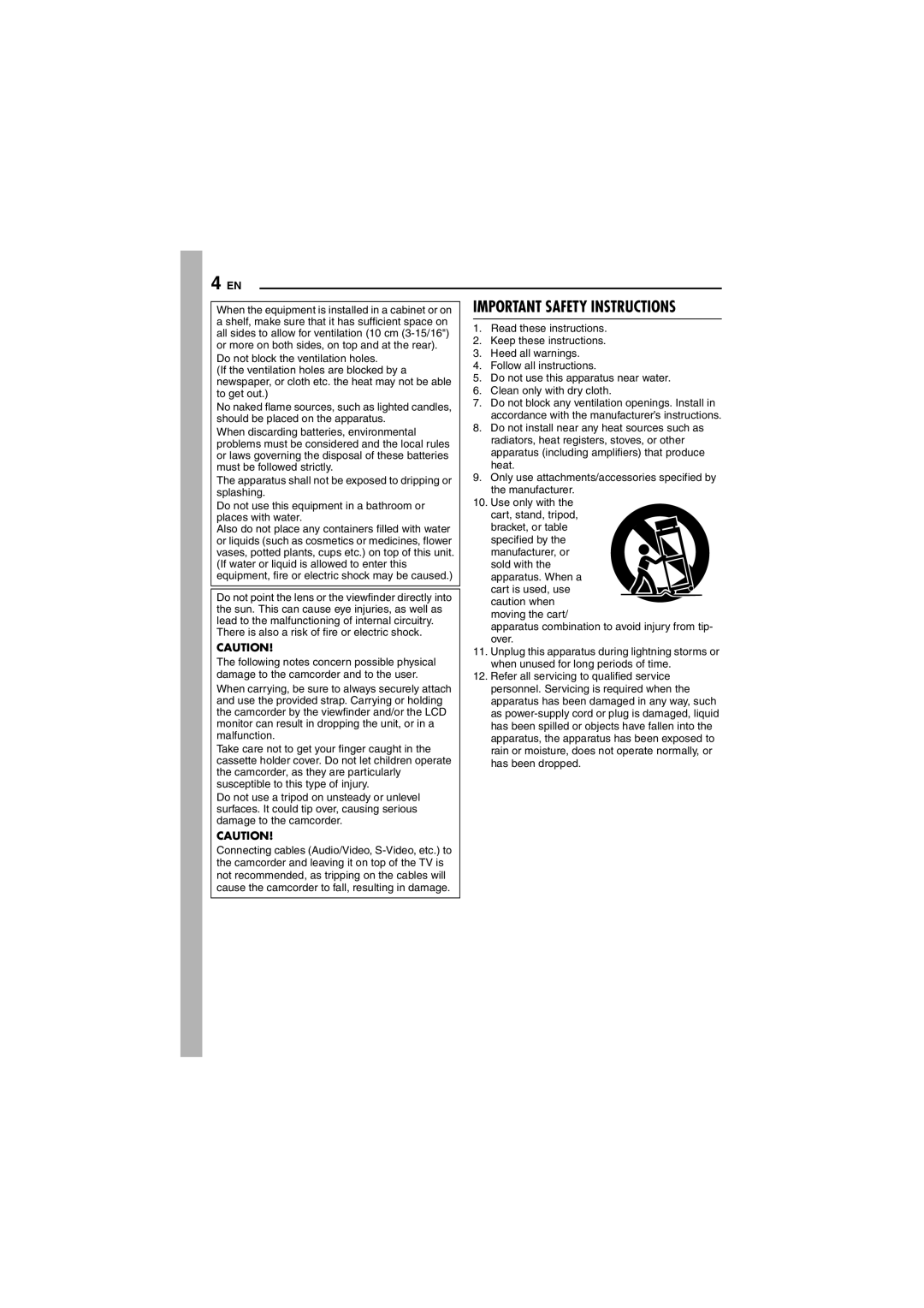 JVC GR-DF450 instruction manual Important Safety Instructions 