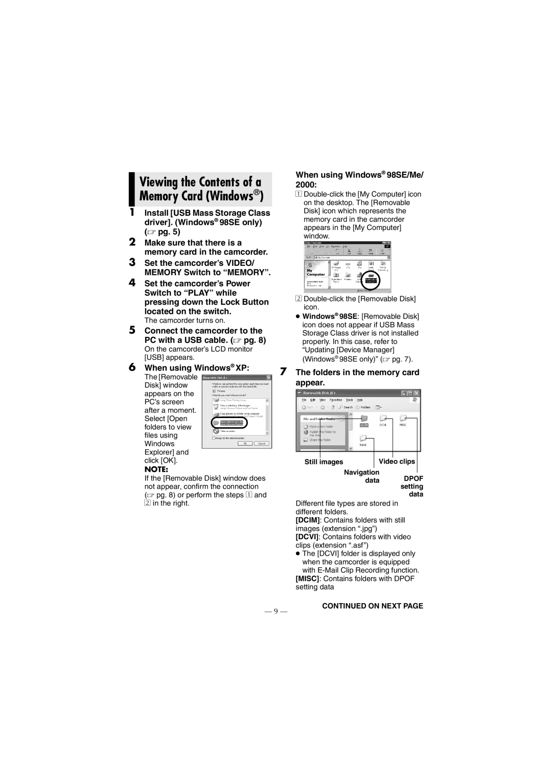 JVC GR-DF450 instruction manual Still, Clips, Data, Setting 