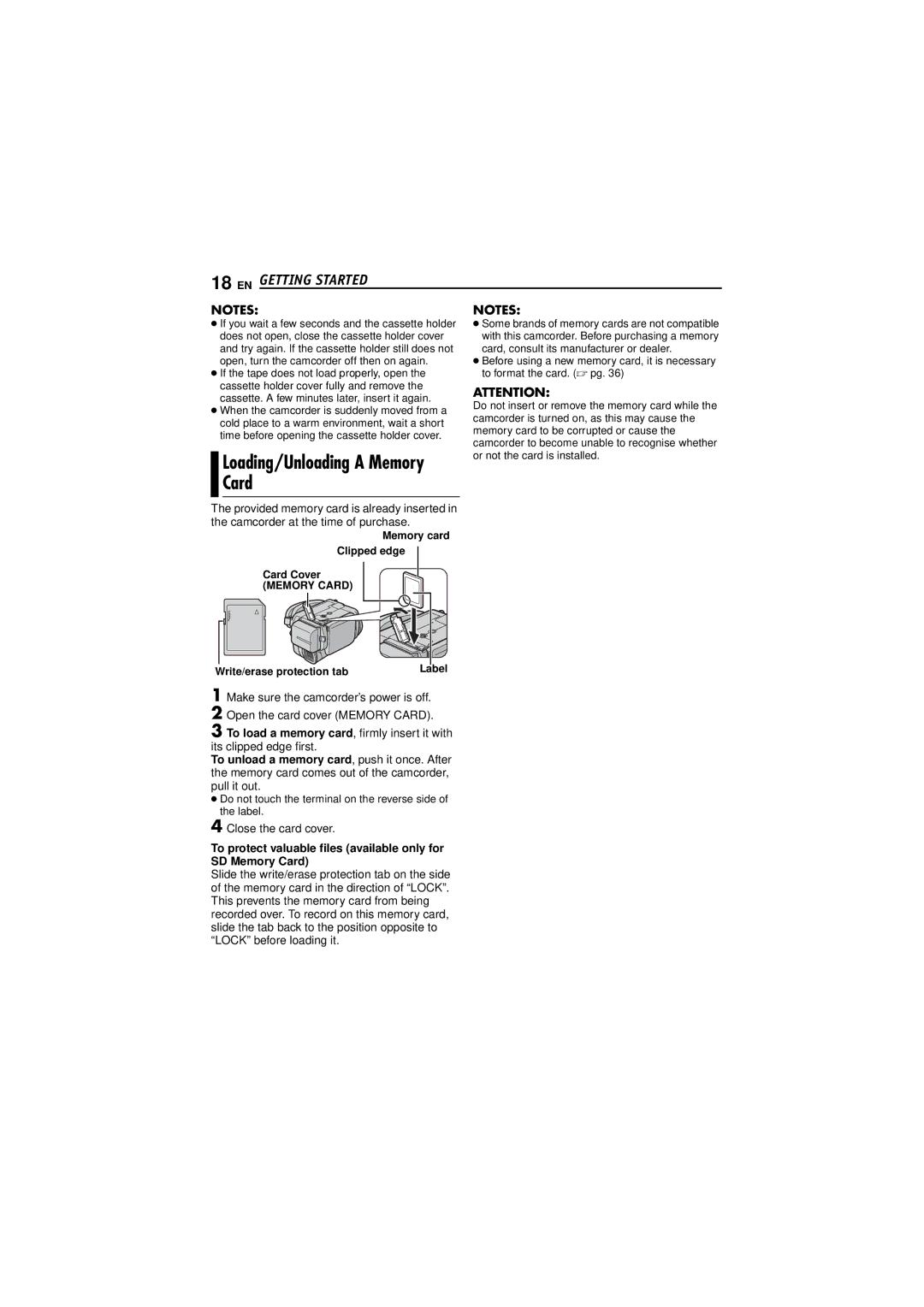 JVC GR-DF573, GR-DF473 instruction manual Loading/Unloading a Memory Card, Close the card cover 