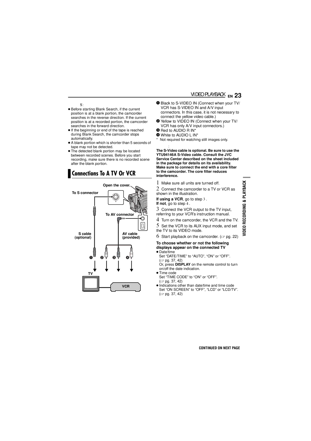 JVC GR-DF473, GR-DF573 instruction manual If using a VCR, go to step 