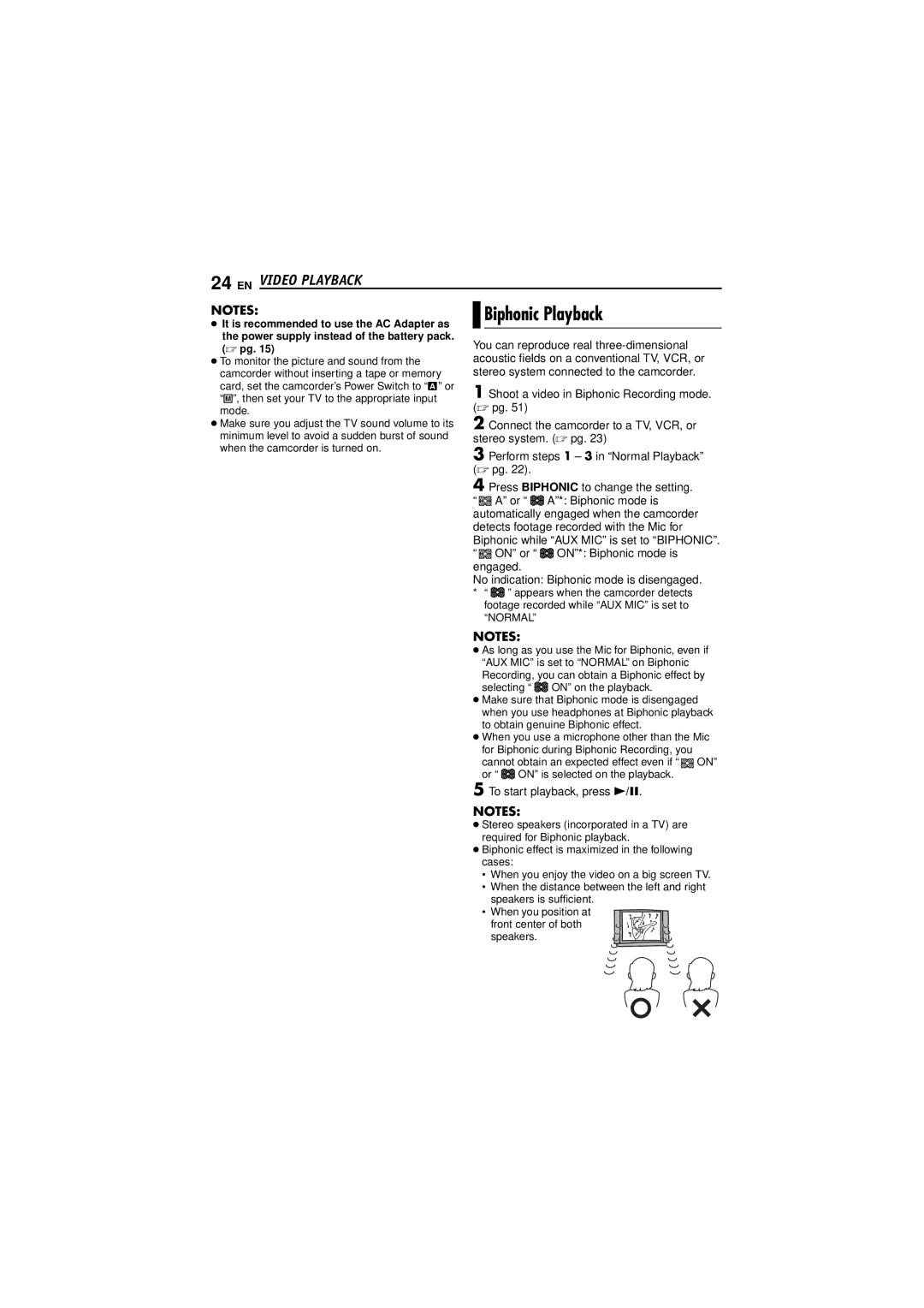 JVC GR-DF573, GR-DF473 instruction manual Biphonic Playback, Video Playback 