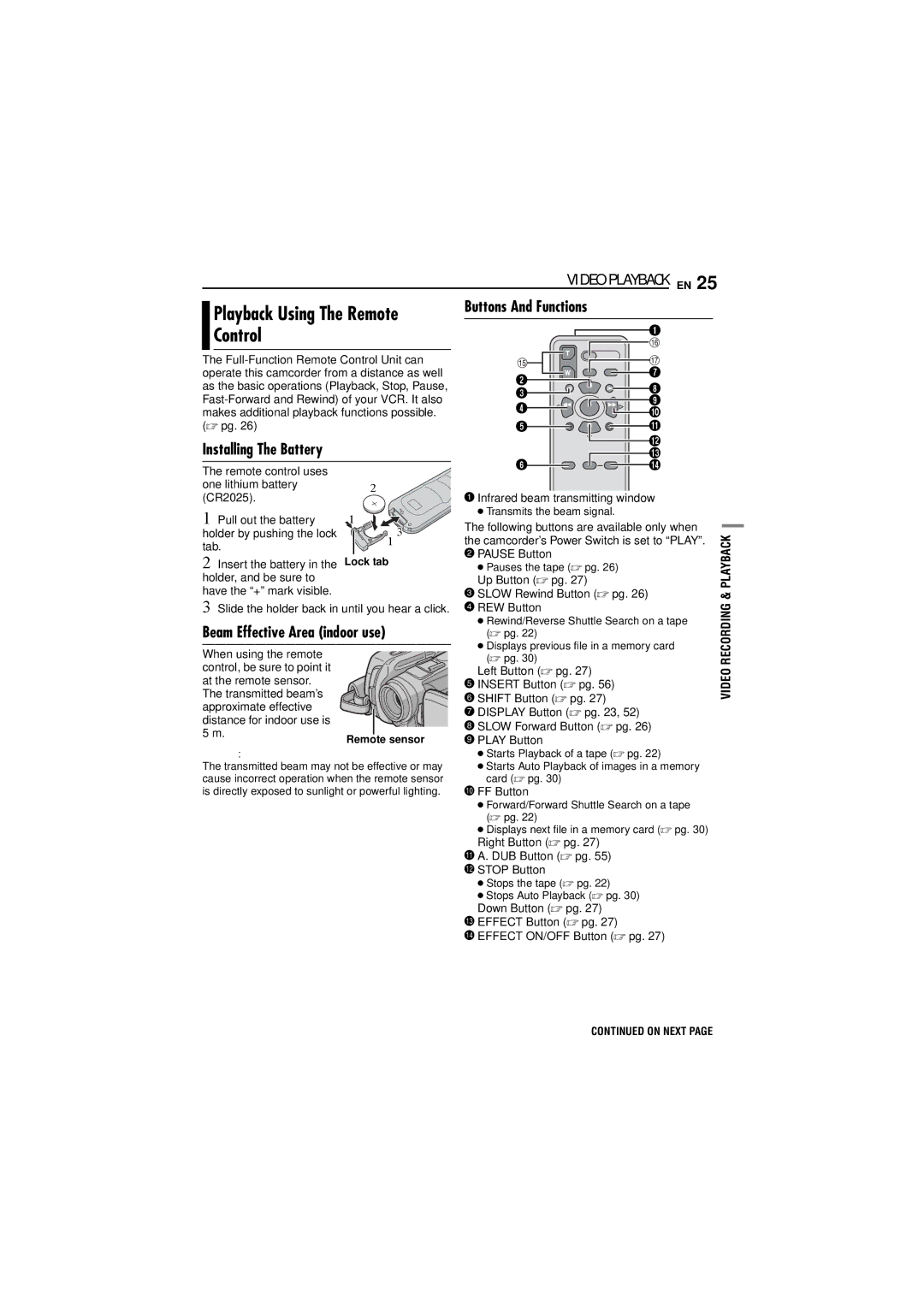 JVC GR-DF473, GR-DF573 instruction manual Playback Using The Remote, Control, Video Playback EN 