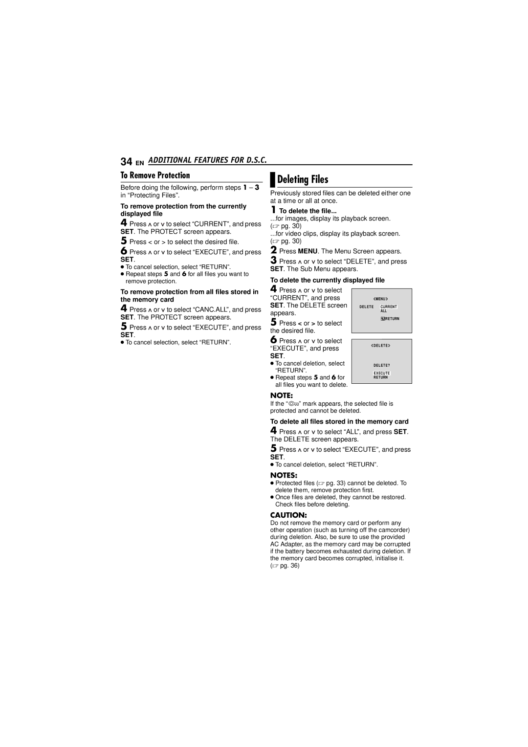 JVC GR-DF573, GR-DF473 instruction manual Deleting Files, To Remove Protection 