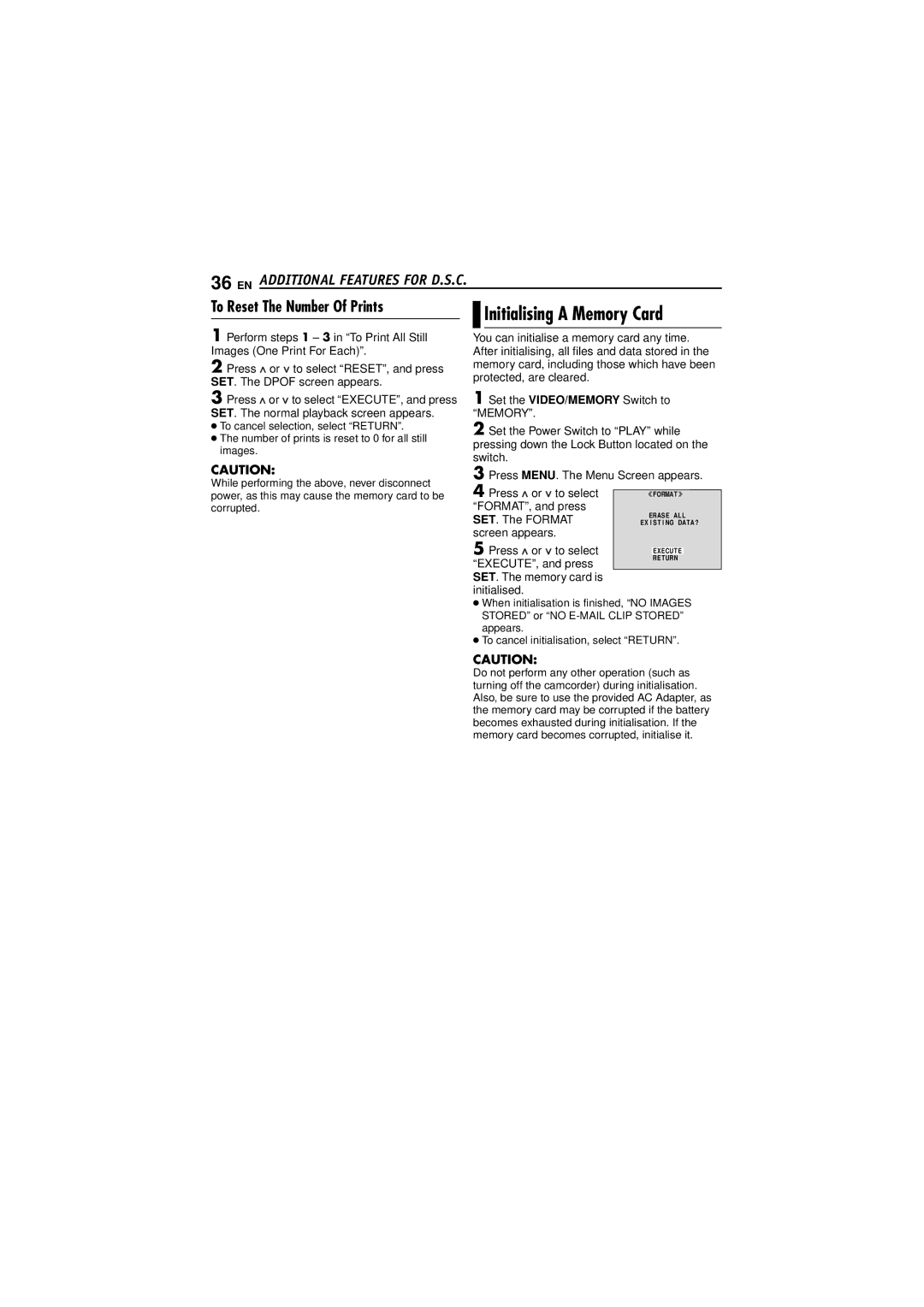 JVC GR-DF573, GR-DF473 instruction manual Initialising a Memory Card, To Reset The Number Of Prints 