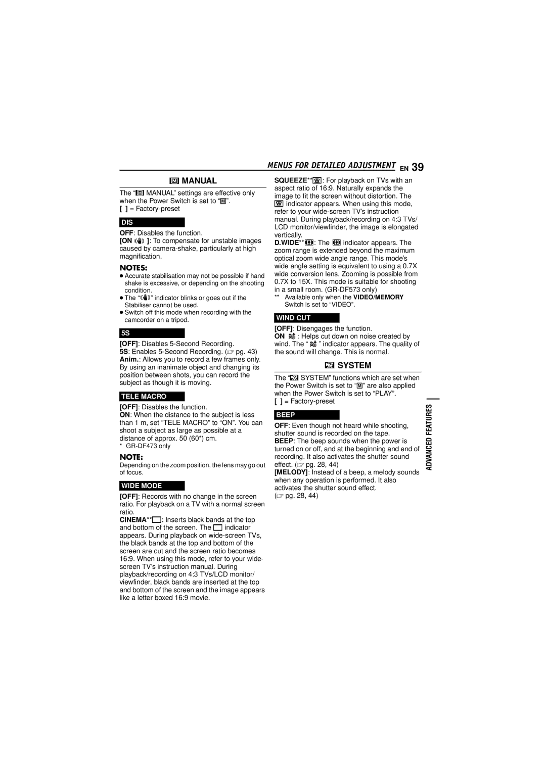 JVC GR-DF473, GR-DF573 instruction manual Wide 