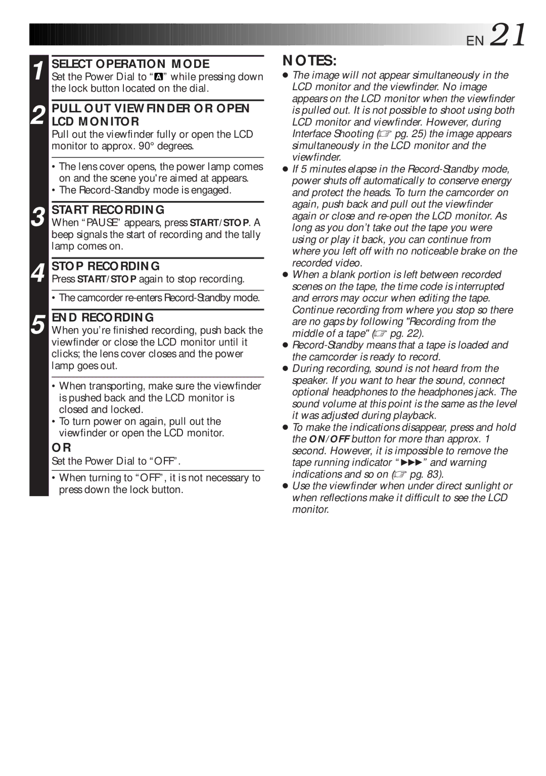 JVC GR-DLS1 manual Pull OUT Viewfinder or Open LCD Monitor, Start Recording, Stop Recording, END Recording 