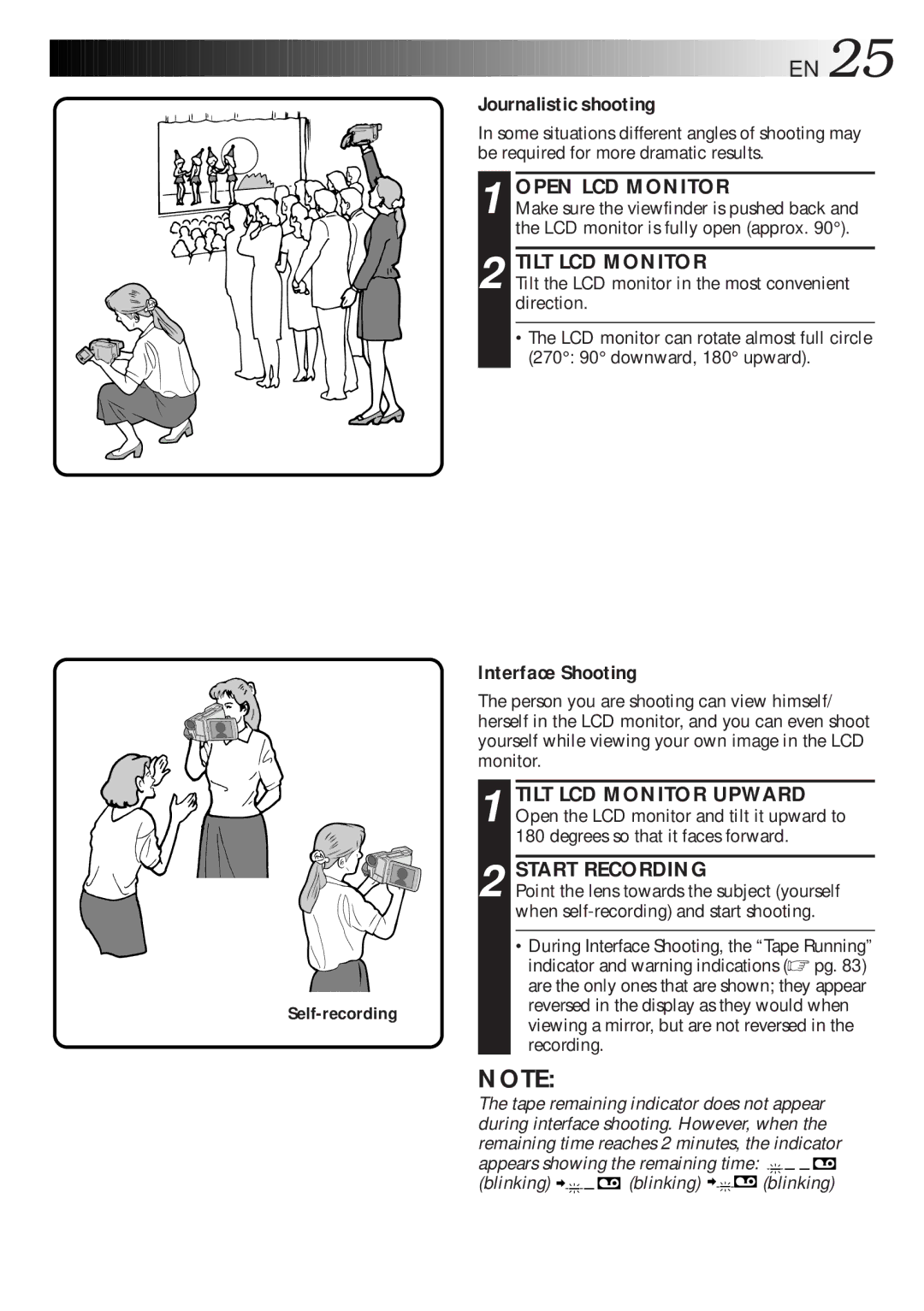 JVC GR-DLS1 manual Journalistic shooting, Interface Shooting, Tilt LCD Monitor 