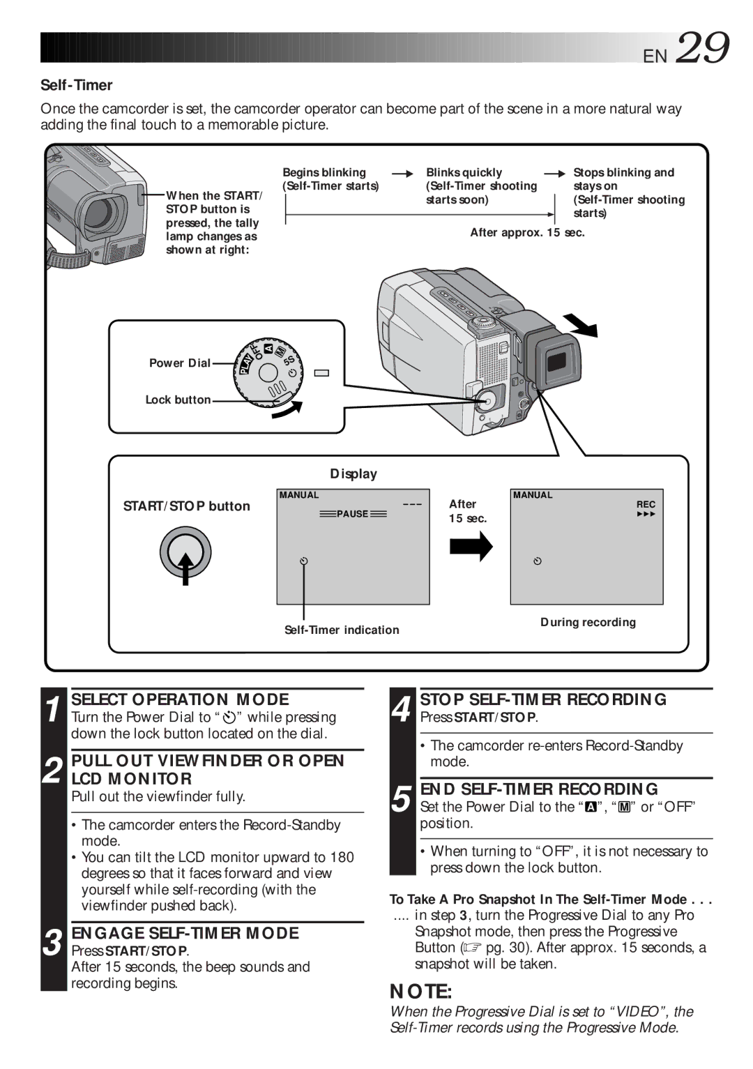 JVC GR-DLS1 manual Self-Timer, Engage SELF-TIMER Mode, Stop SELF-TIMER Recording, END SELF-TIMER Recording 