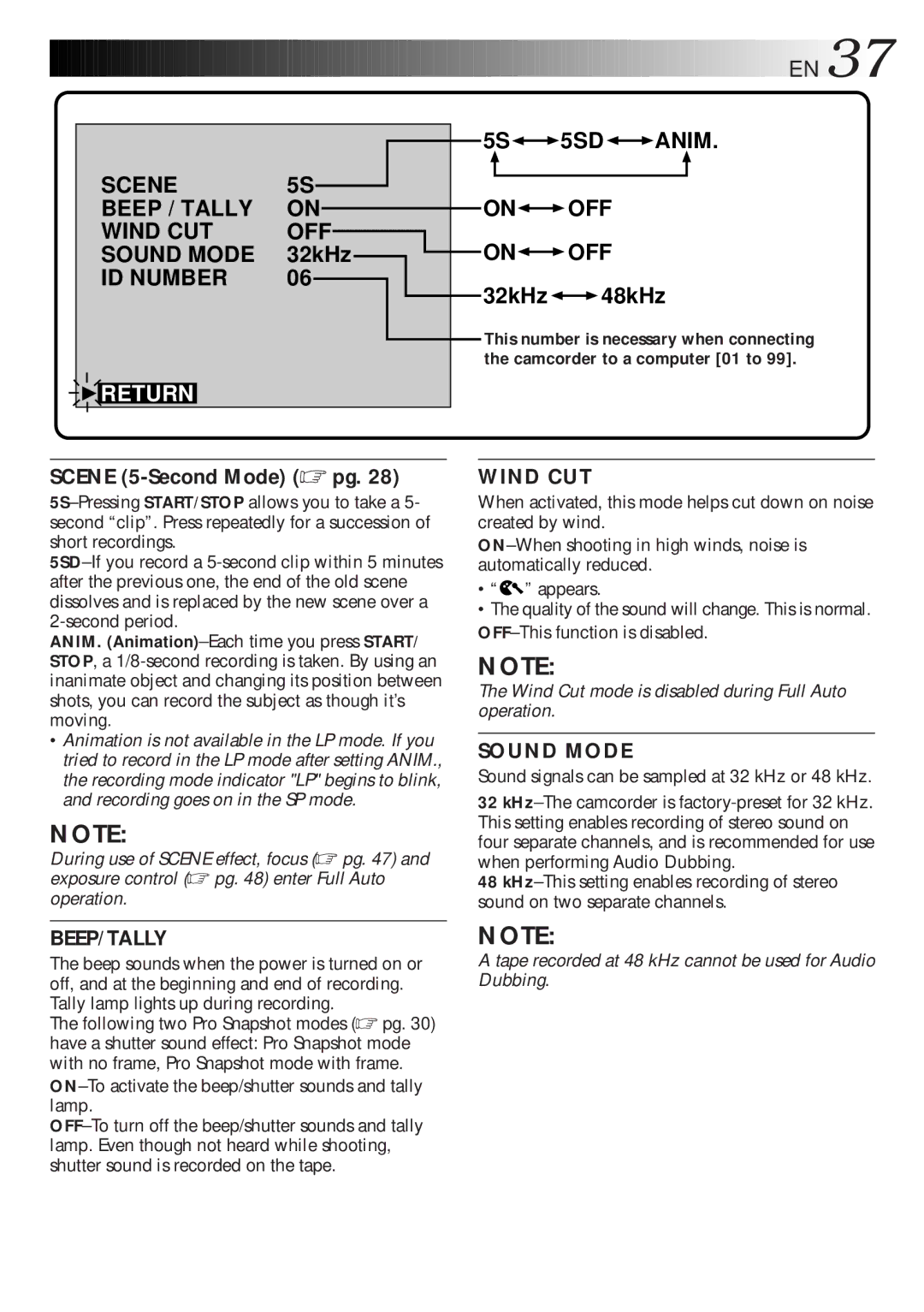 JVC GR-DLS1 manual Return, Sound signals can be sampled at 32 kHz or 48 kHz 