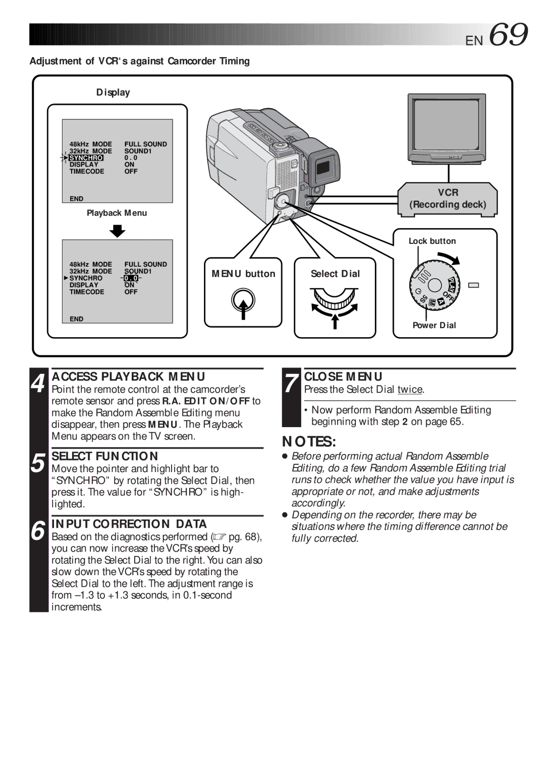 JVC GR-DLS1 manual Adjustment of VCR‘s against Camcorder Timing, Input Correction Data 