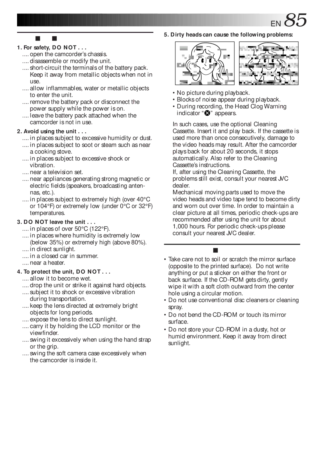 JVC GR-DLS1 manual For safety, do not, Avoid using the unit, Do not leave the unit, To protect the unit, do not 