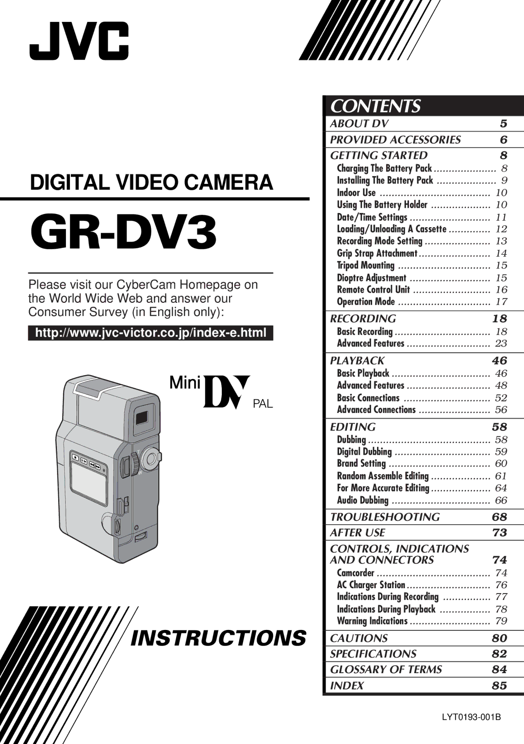 JVC GR DV 3 specifications GR-DV3 