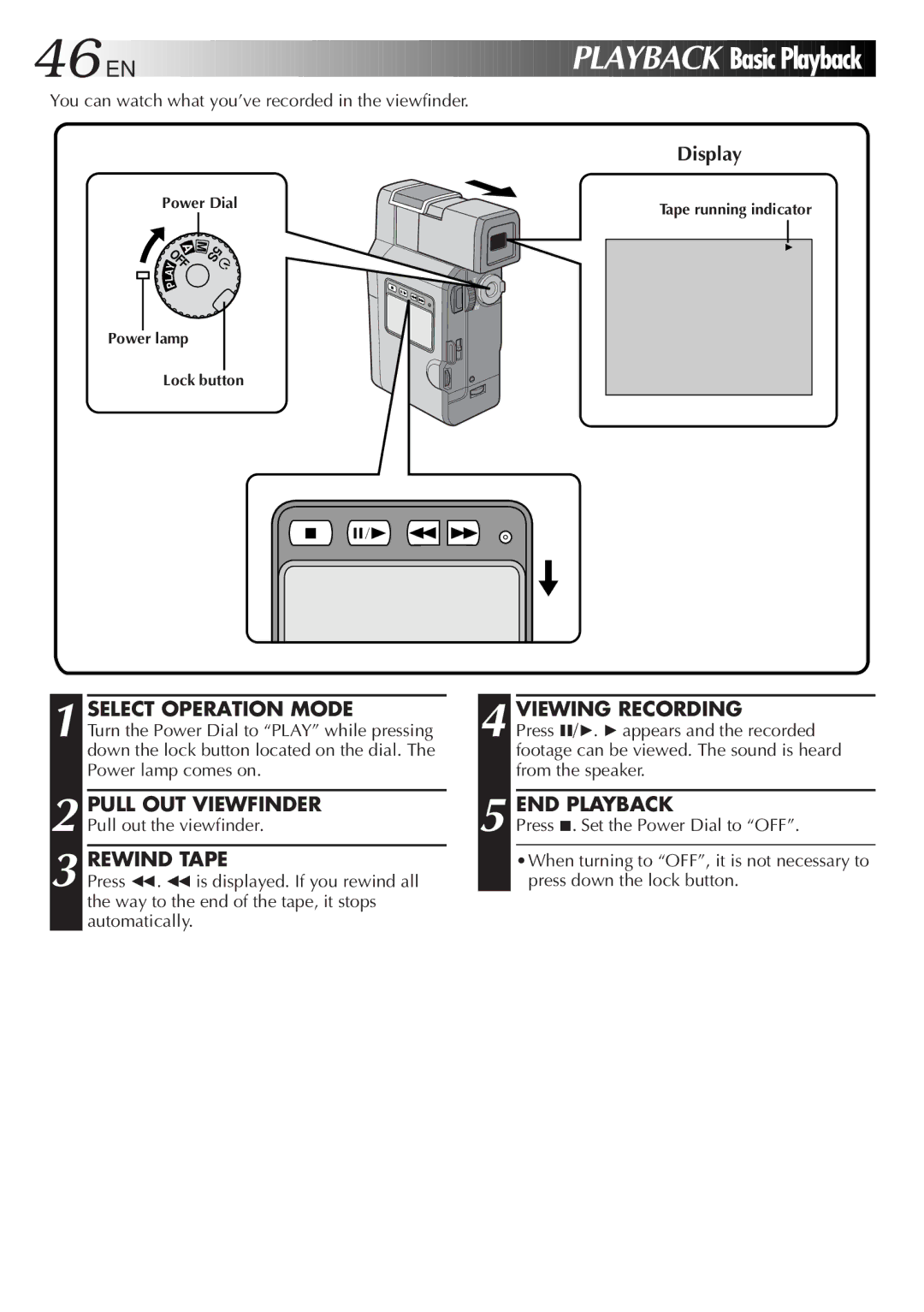 JVC GR DV 3 specifications Display, Rewind Tape, Viewing Recording, END Playback 