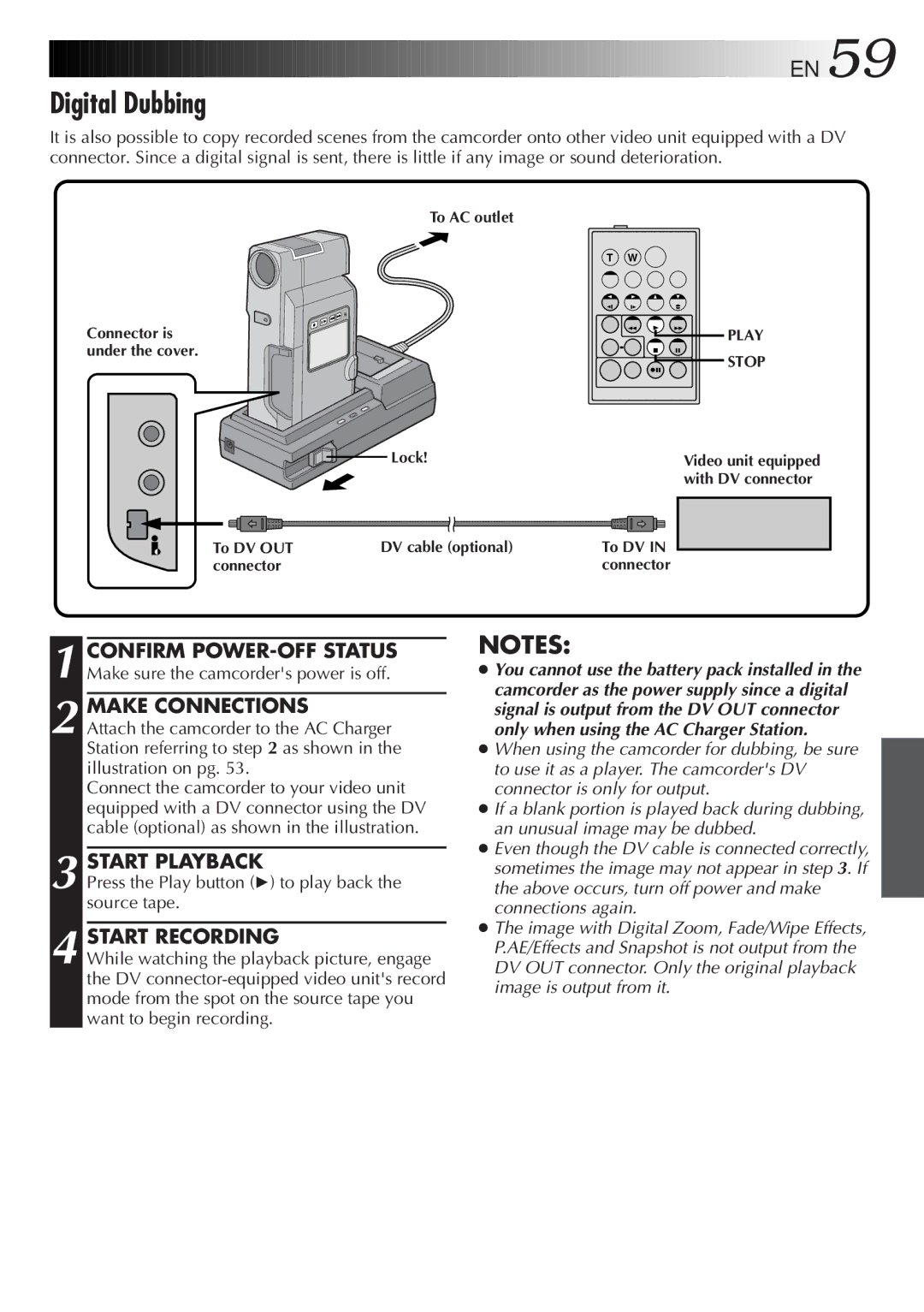 JVC GR DV 3 specifications Digital Dubbing, Make Connections 