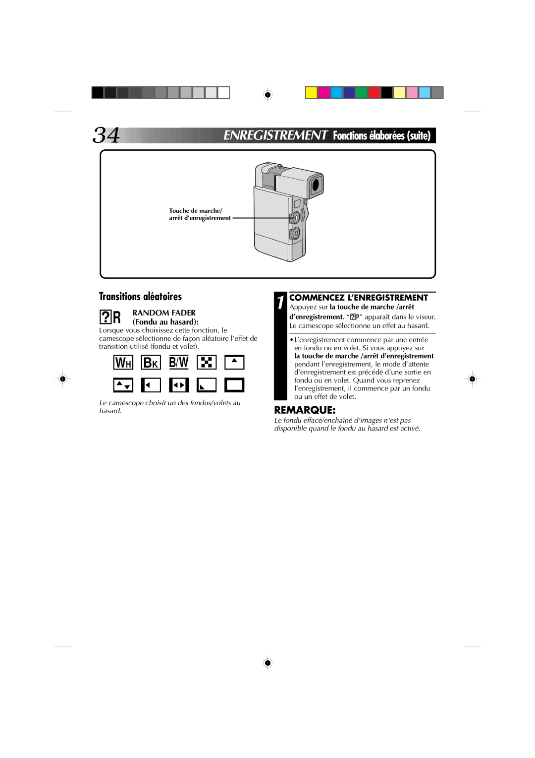 JVC GR-DV1 manual Transitions aléatoires, Random Fader 