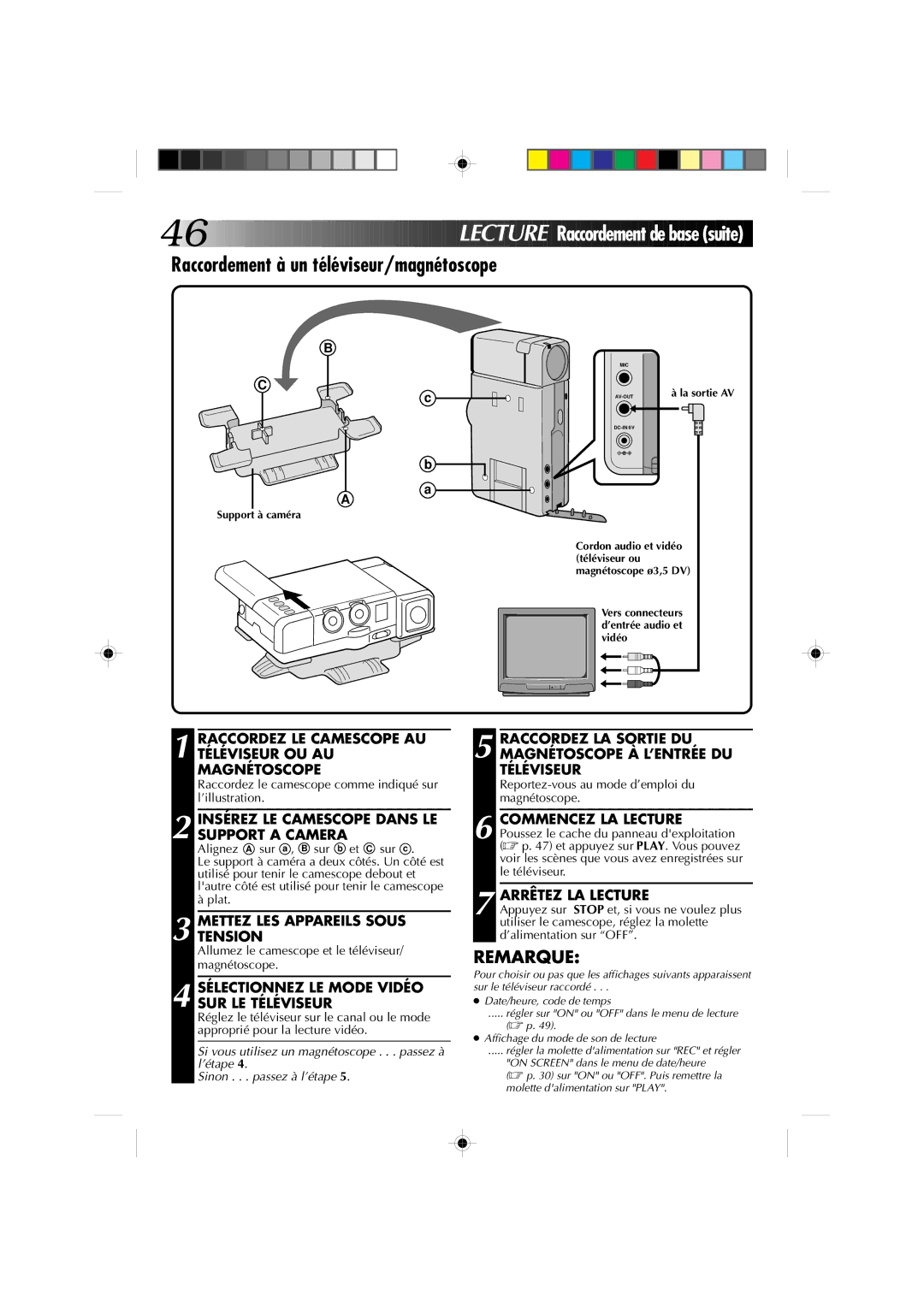 JVC GR-DV1 manual Raccordez LE Camescope AU Téléviseur OU AU Magnétoscope, Insérez LE Camescope Dans LE Support a Camera 