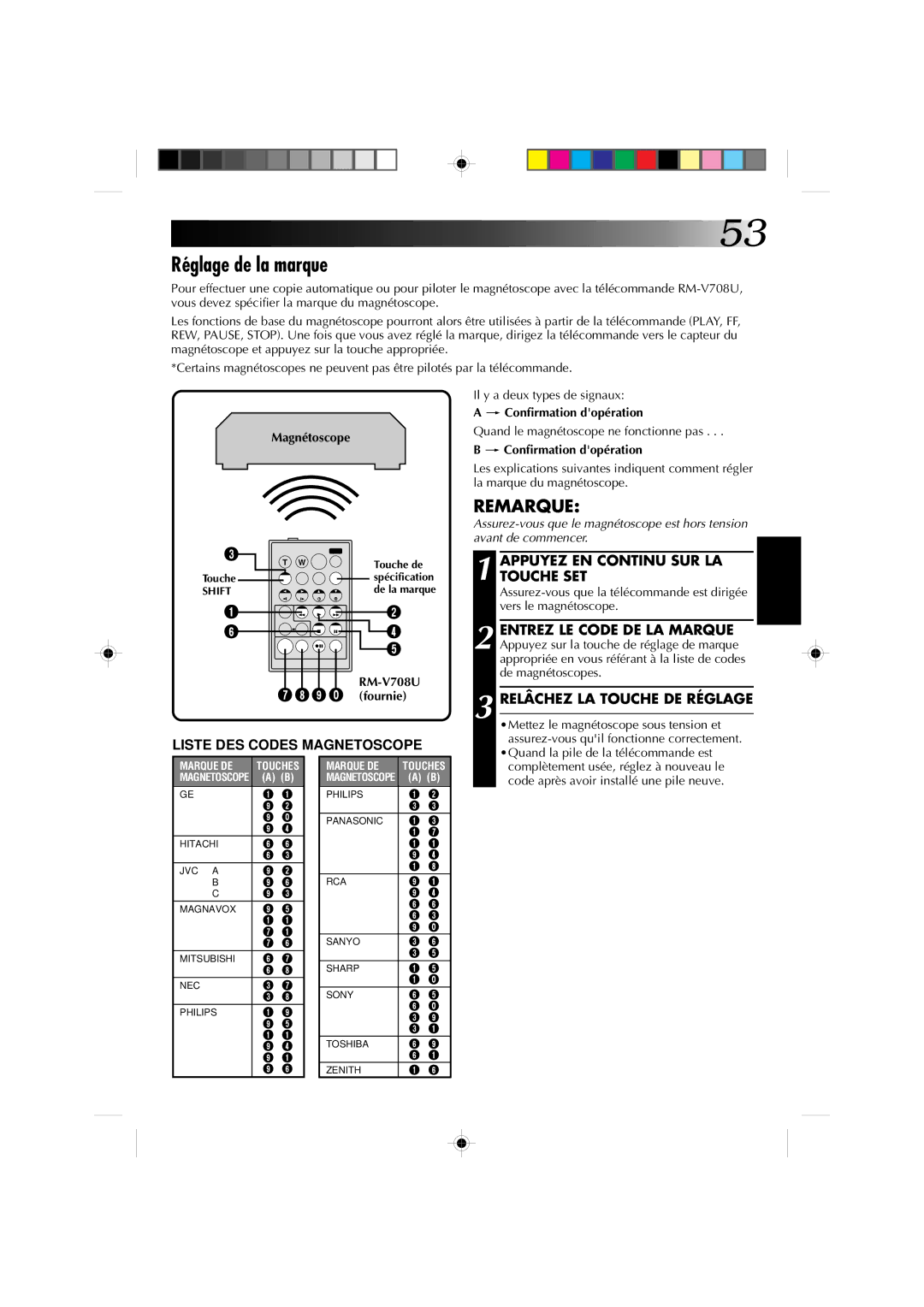 JVC GR-DV1 manual Réglage de la marque, Relâchez LA Touche DE Réglage 