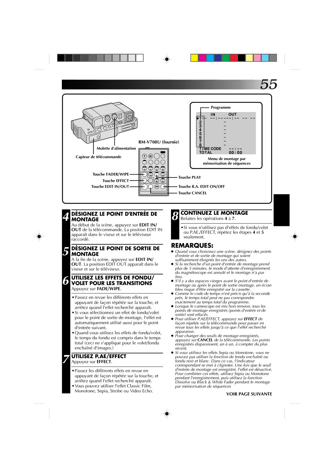 JVC GR-DV1 manual Utilisez LES Effets DE FONDU/ Volet Pour LES Transitions, Désignezmontage LE Point Dentrée DE, Programme 