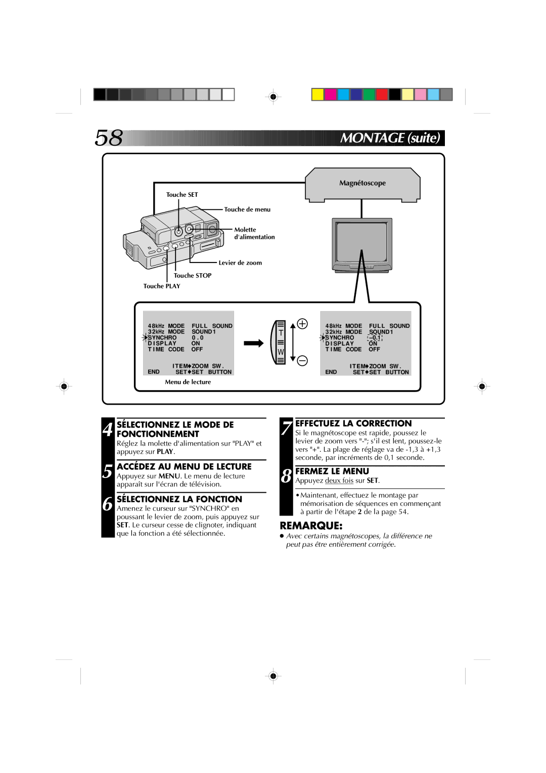 JVC GR-DV1 manual Effectuez LA Correction, Menu de lecture 