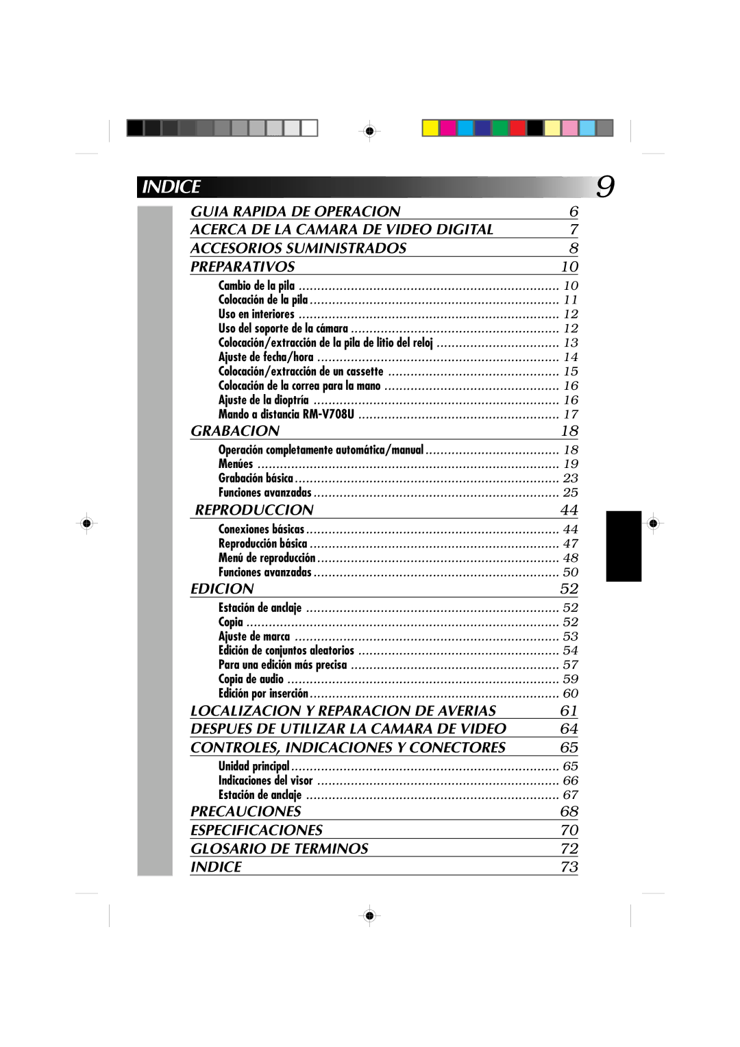 JVC GR-DV1 manual Indice, Edicion 